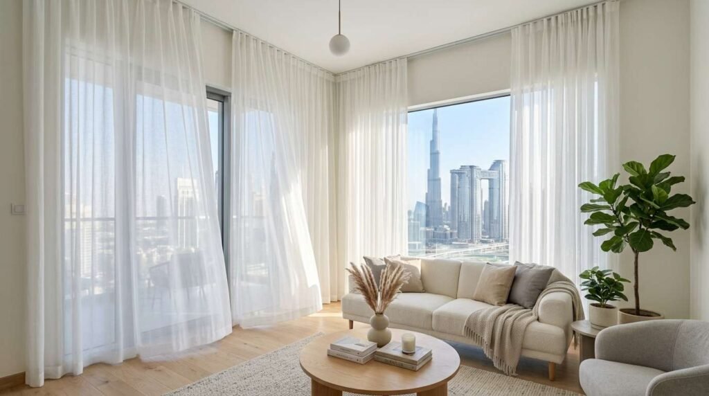 Get white sheer curtain dubai online by curtain installation dubai