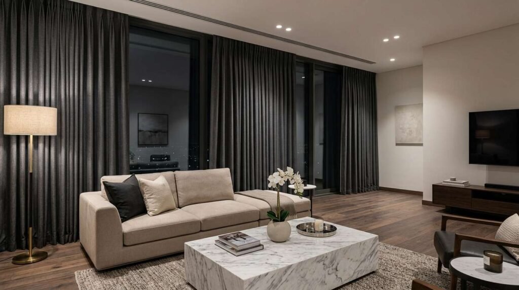 Shop Living room blackout blinds dubai by curtain installation dubai