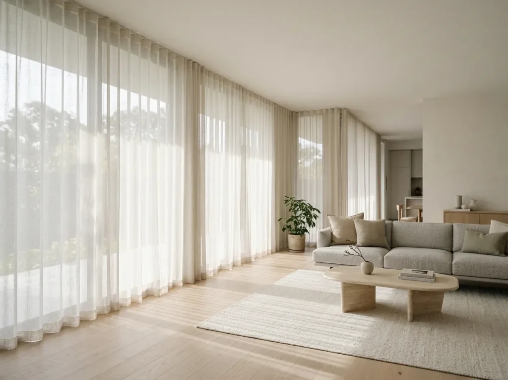 Minimalist apartment with sheer curtains